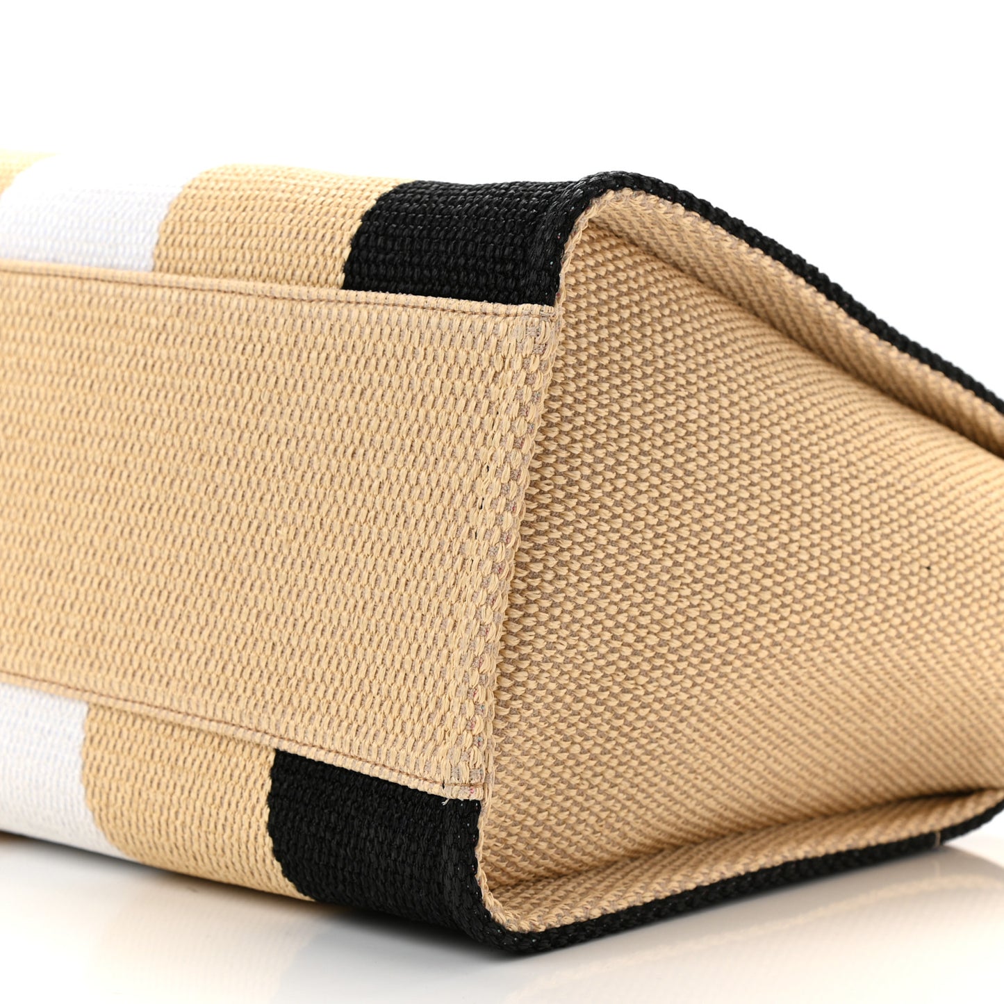 Straw Raffia Calfskin Striped Medium Deauville Tote Black Beige Ivory