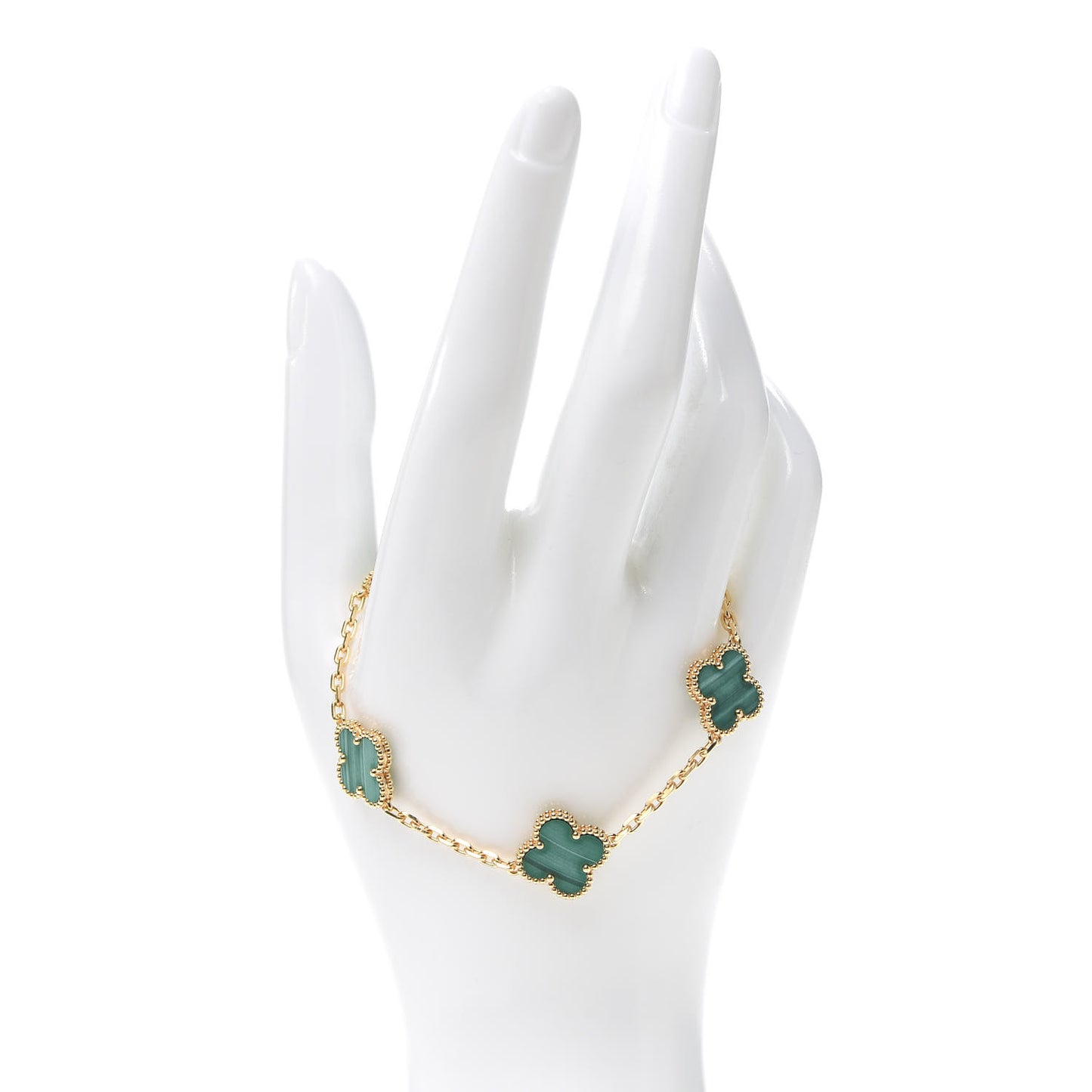 18K Yellow Gold Malachite 5 Motifs Vintage Alhambra Bracelet