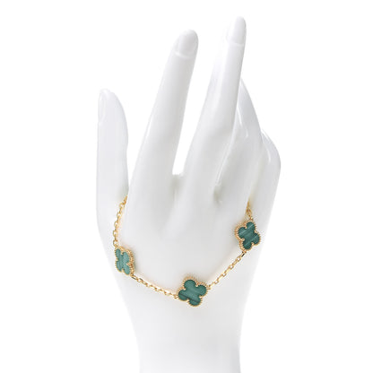 Van Cleef & Arpels 18K Yellow Gold Malachite 5 Motifs Vintage Alhambra Bracelet 2 of 8