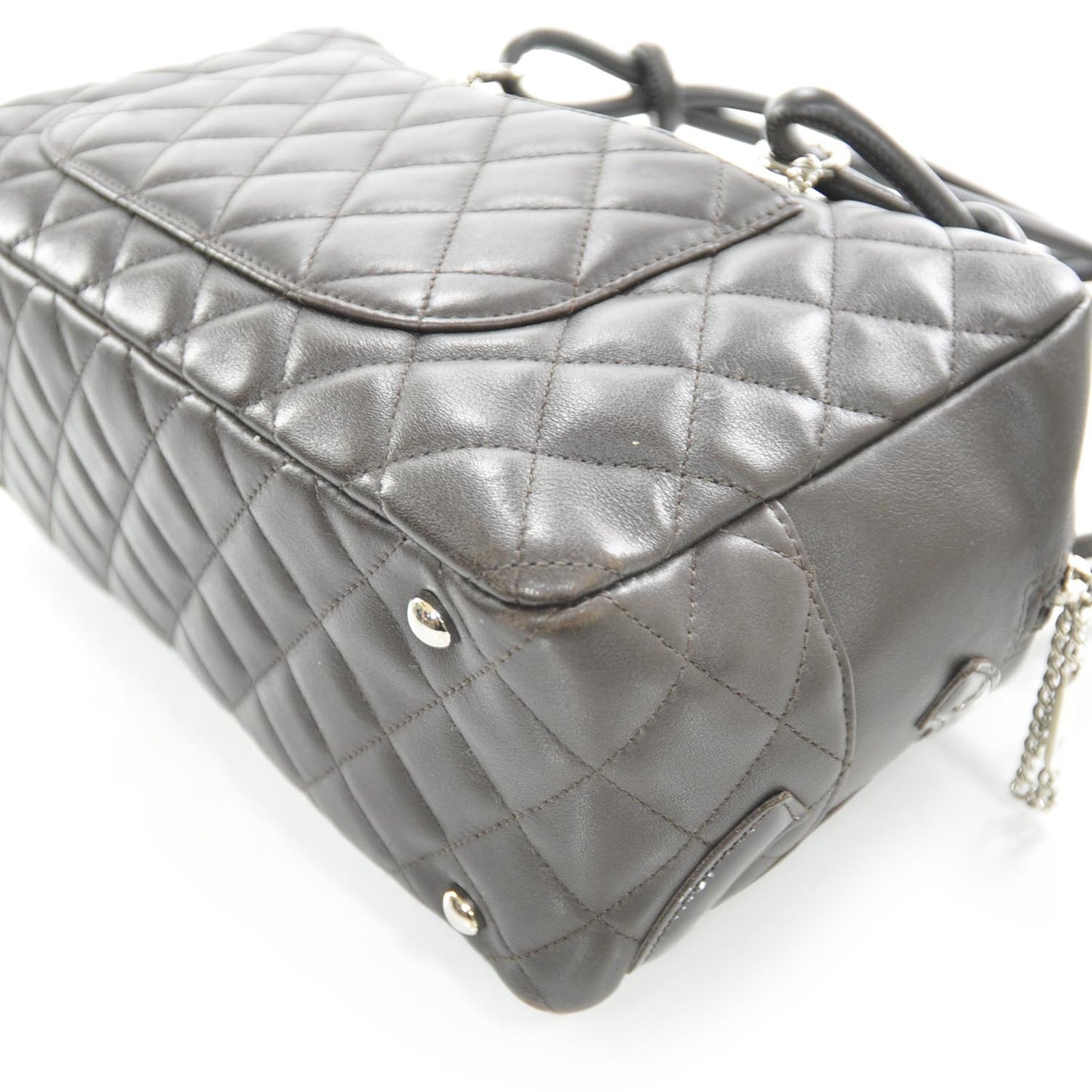 Calfskin Quilted Large Cambon Bowler Dark Brown