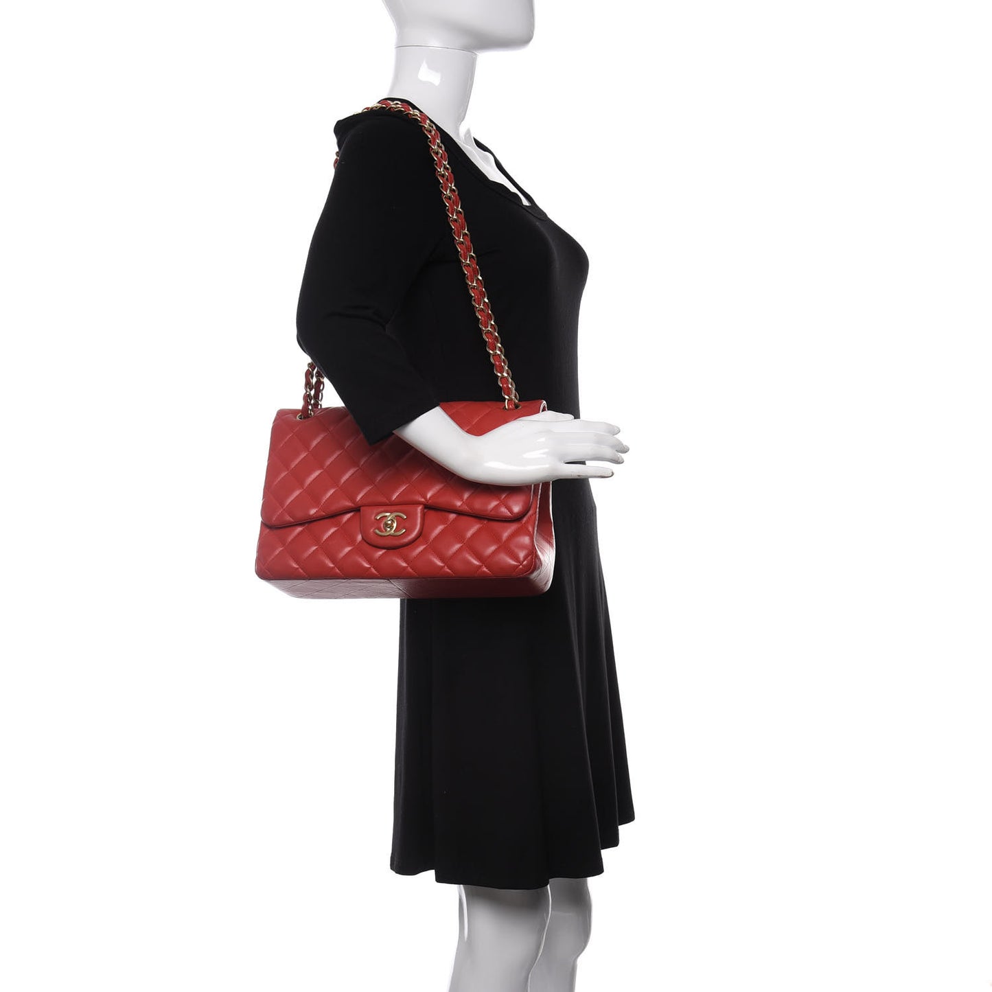 Lambskin Quilted Jumbo Double Flap Red