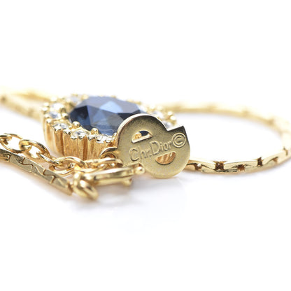 Christian Dior Crystal Chain Necklace Gold Blue 4 of 6