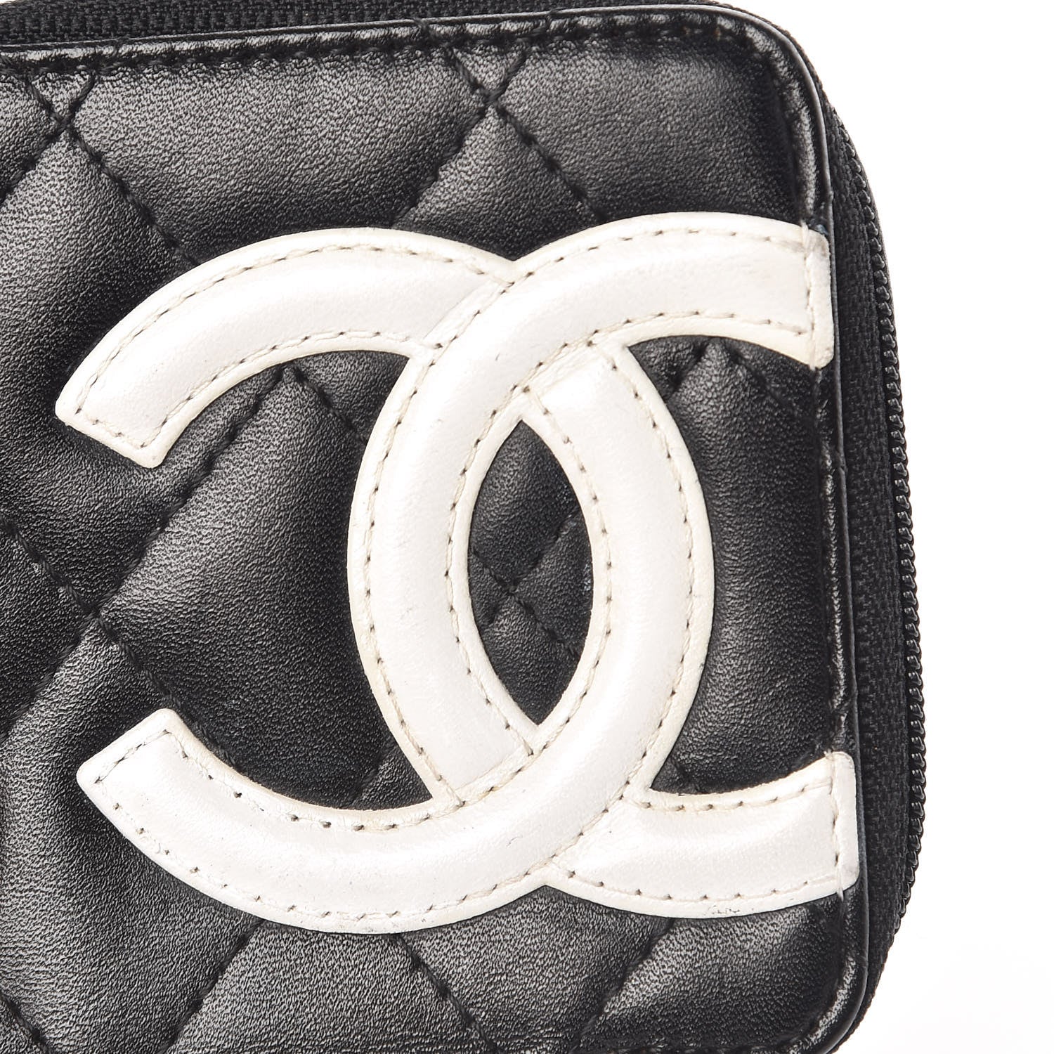 Chanel Calfskin Quilted Cambon Zip Around Makeup Pouch Black White 12 of 13
