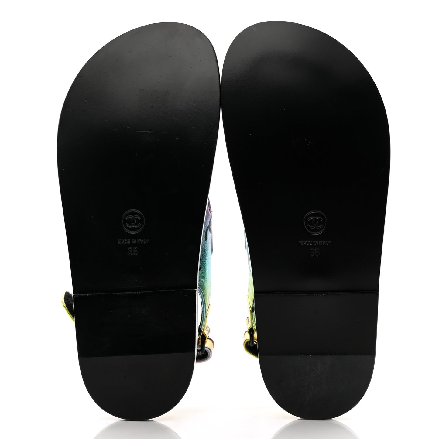 Laminated Lambskin Printed CC Dad Sandals 36 Multicolor Black