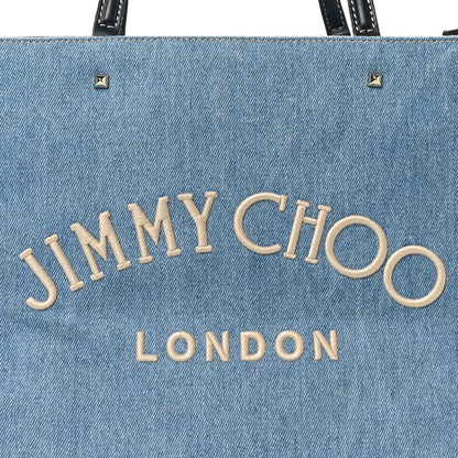 Jimmy Choo Washed Denim Logo Varenne Tote Bag Blue Ecru Navy 8 of 10