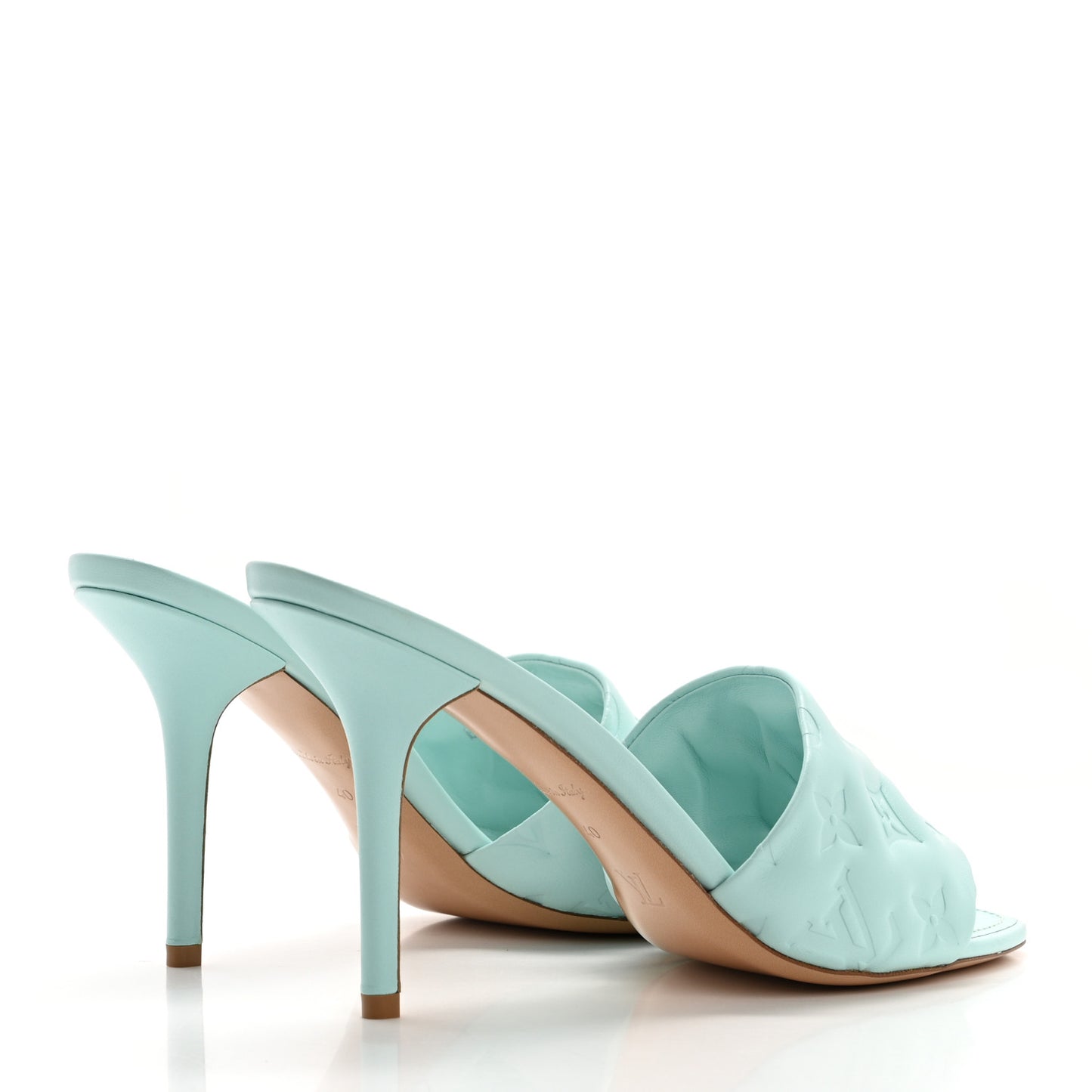 Lambskin Embossed Monogram Revival High Heel Mules 40 Light Blue