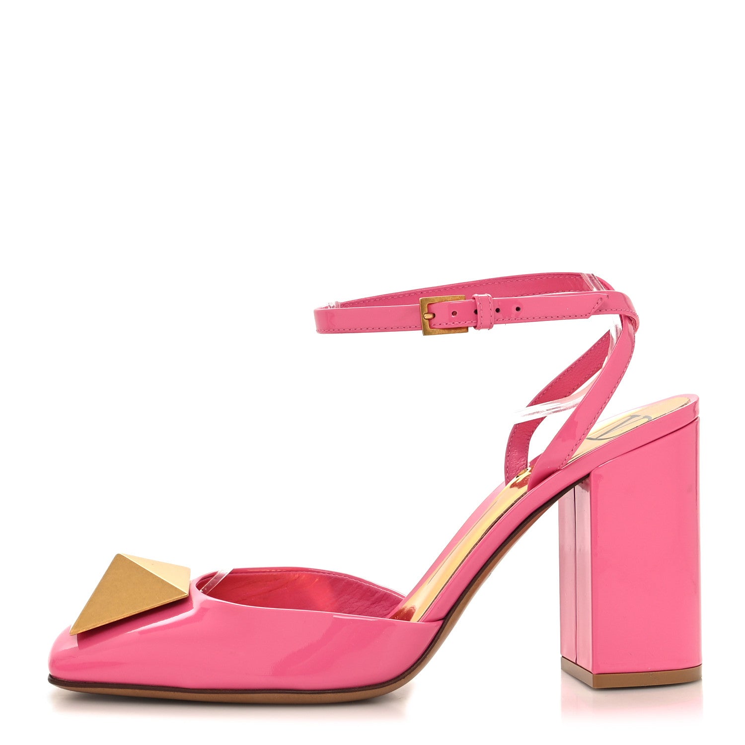 Valentino Garavani Patent One Stud Ankle Strap 90mm Block Heel Pumps 36.5 Feminine Pink 1 of 8
