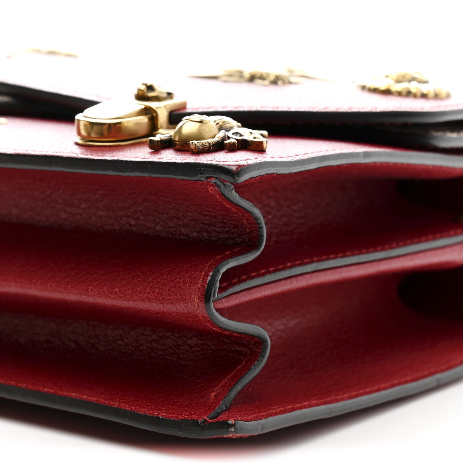 Gucci Calfskin Snakeskin Studded Small Ottilia Top Handle Bag Hibiscus Red 11 of 16