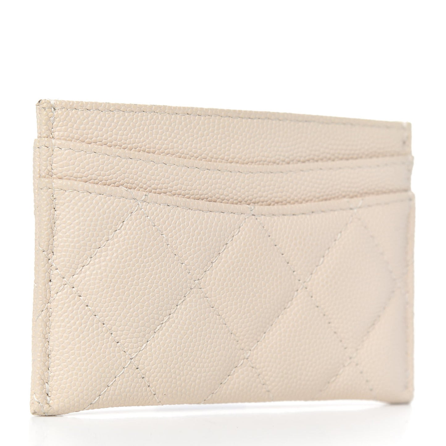 Caviar Quilted Card Holder Light Beige