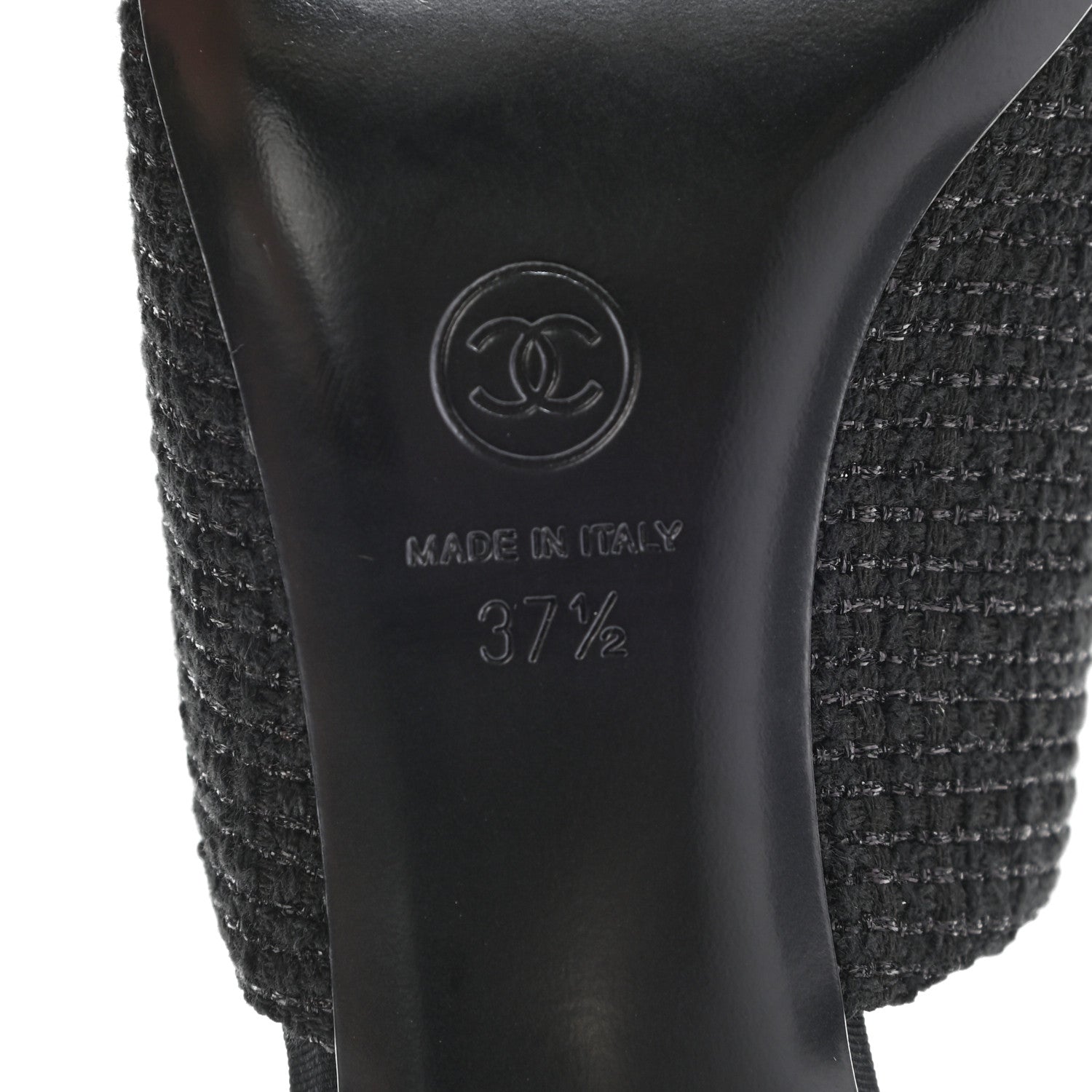 Chanel Tweed Grosgrain Cap Toe Pearl Mule 37.5 Black 6 of 8