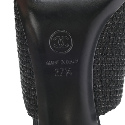 Chanel Tweed Grosgrain Cap Toe Pearl Mule 37.5 Black 6 of 8