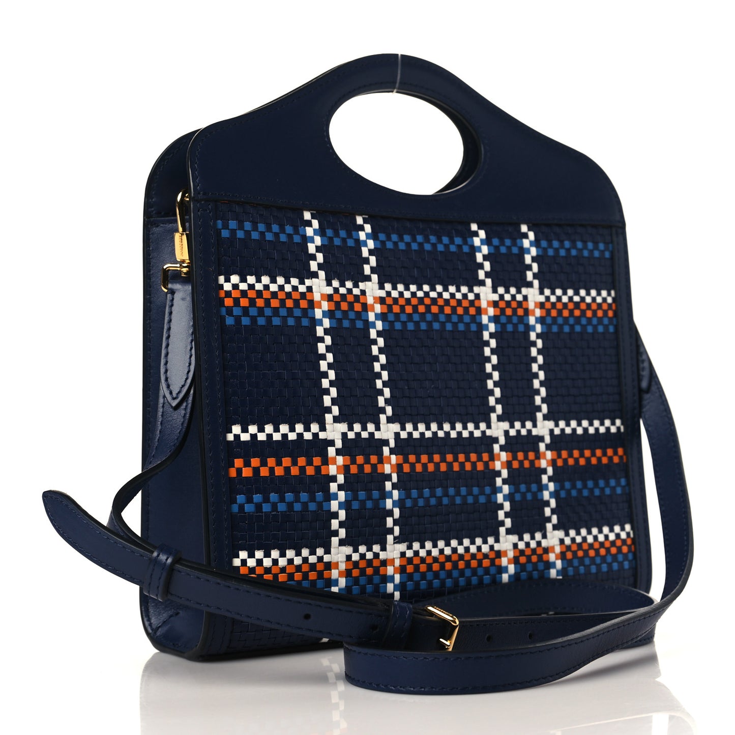 Calfskin Nylon Tartan Mini Pocket Bag Blue White Orange