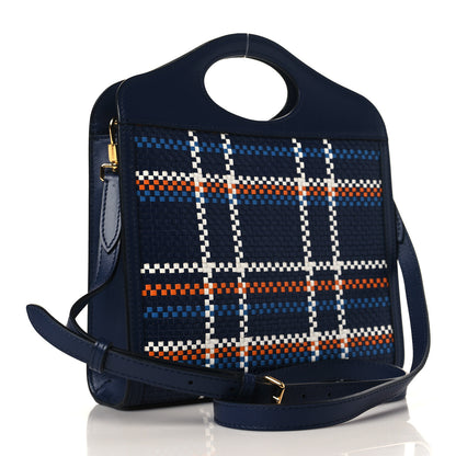 Burberry Calfskin Nylon Tartan Mini Pocket Bag Blue White Orange 3 of 8