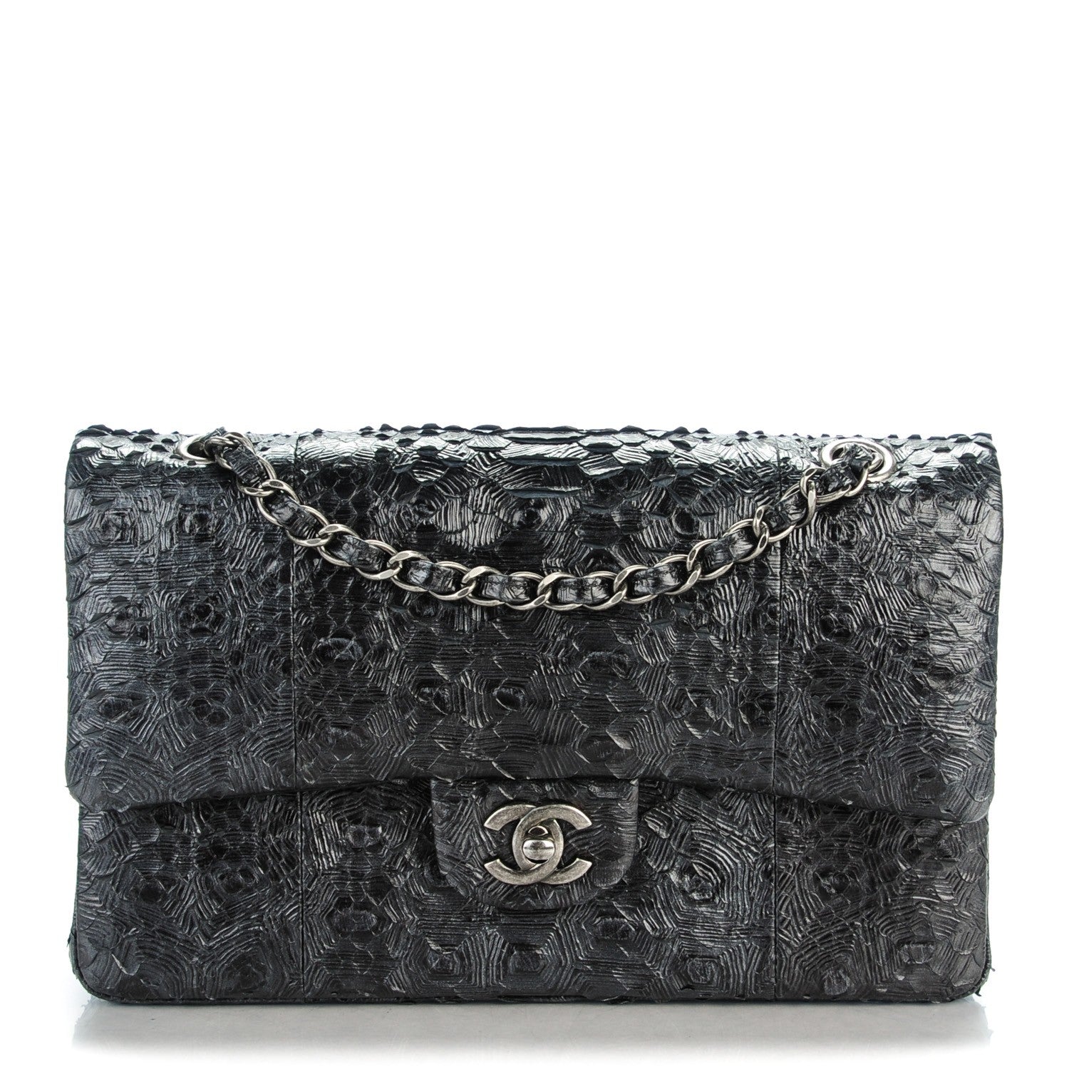 Chanel Embossed Python Medium Double Flap Black 1 of 8