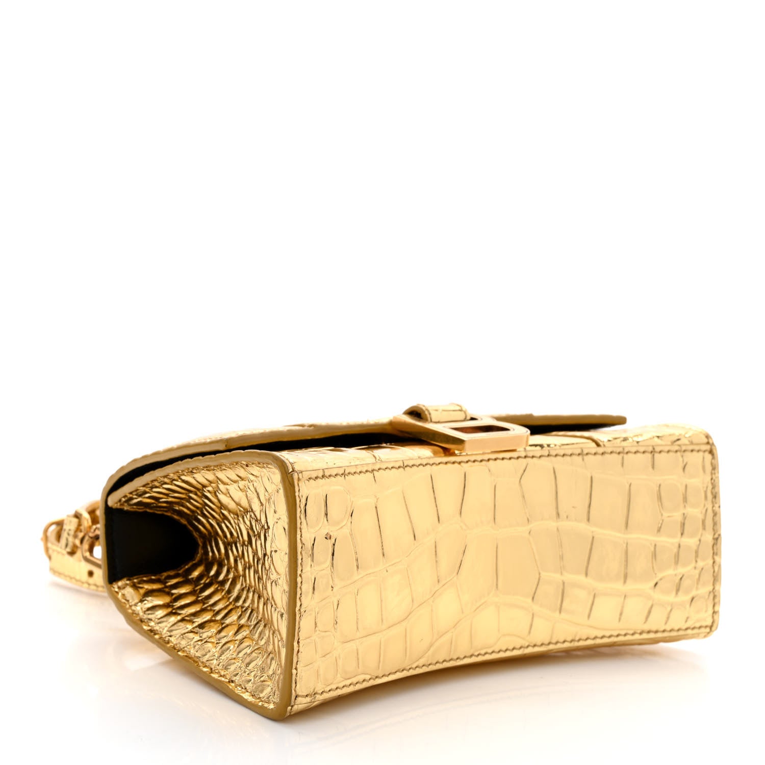 Balenciaga Metallic Calfskin Crocodile Embossed Hourglass Top Handle Bag XS Gold 4 of 17