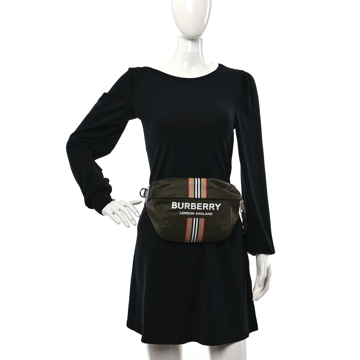 Burberry Nylon Icon Stripe Medium Sonny Bum Bag Dark Olive Green 3 of 8
