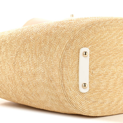 Chanel Raffia Braided Lambskin Large Wicker Tote Beige White 10 of 11