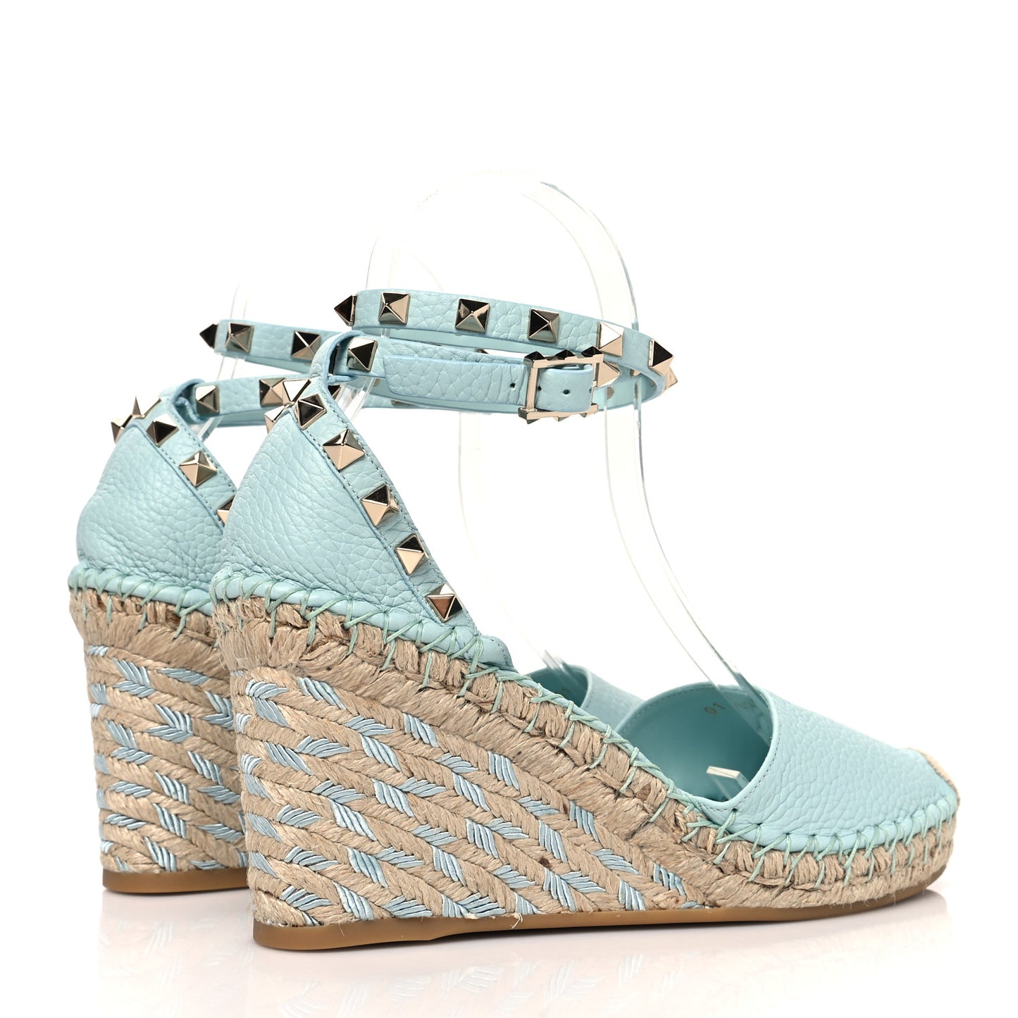Grained Calfskin Rockstud Ankle Wrap Espadrille 15/85mm Wedges 37 Acodamar