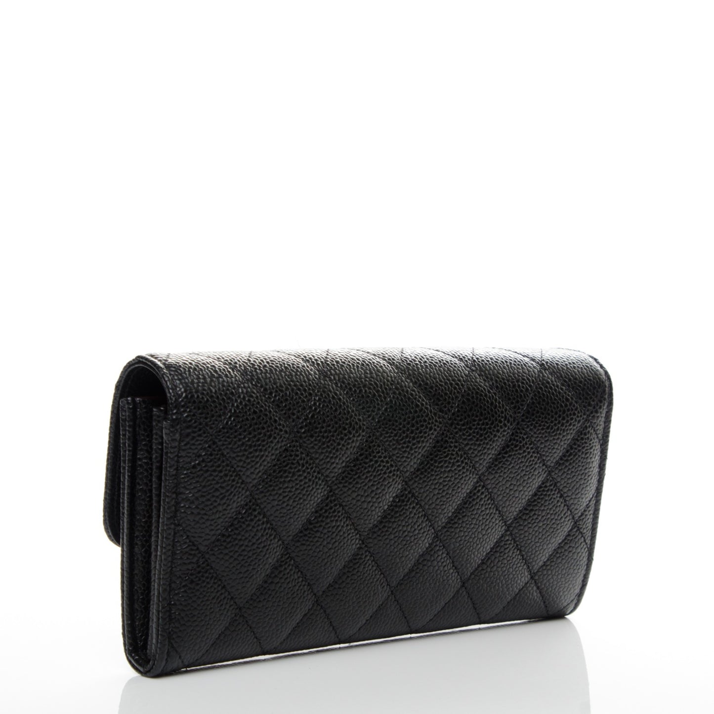 Caviar Quilted Large Gusset Flap Wallet Black