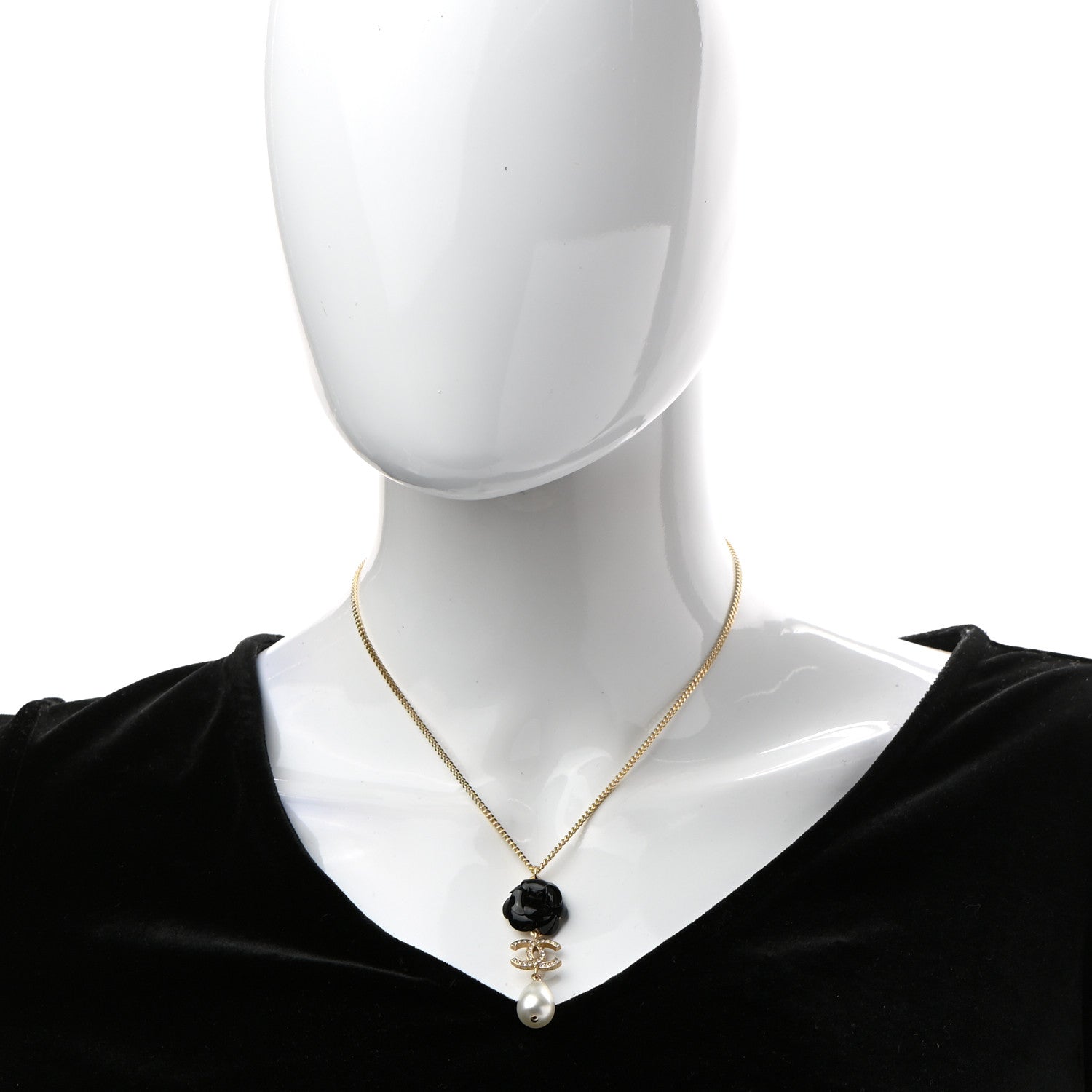 Chanel Enamel Crystal Pearl CC Camellia Necklace Gold Black 2 of 5