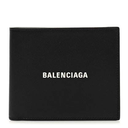 Balenciaga Calfskin Logo Cash Square Bi-Fold Wallet Black White 1 of 7