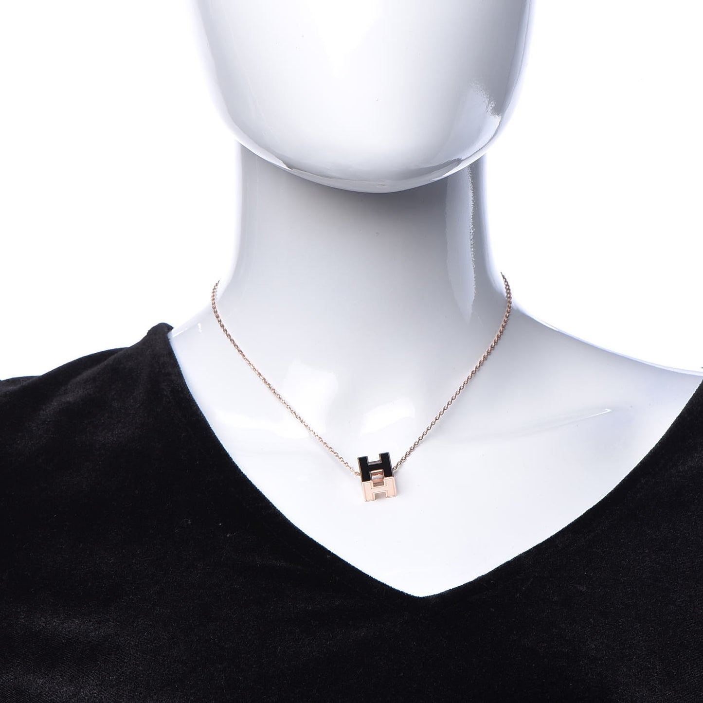 Rose Gold Lacquered Cage d'H Pendant Necklace Black