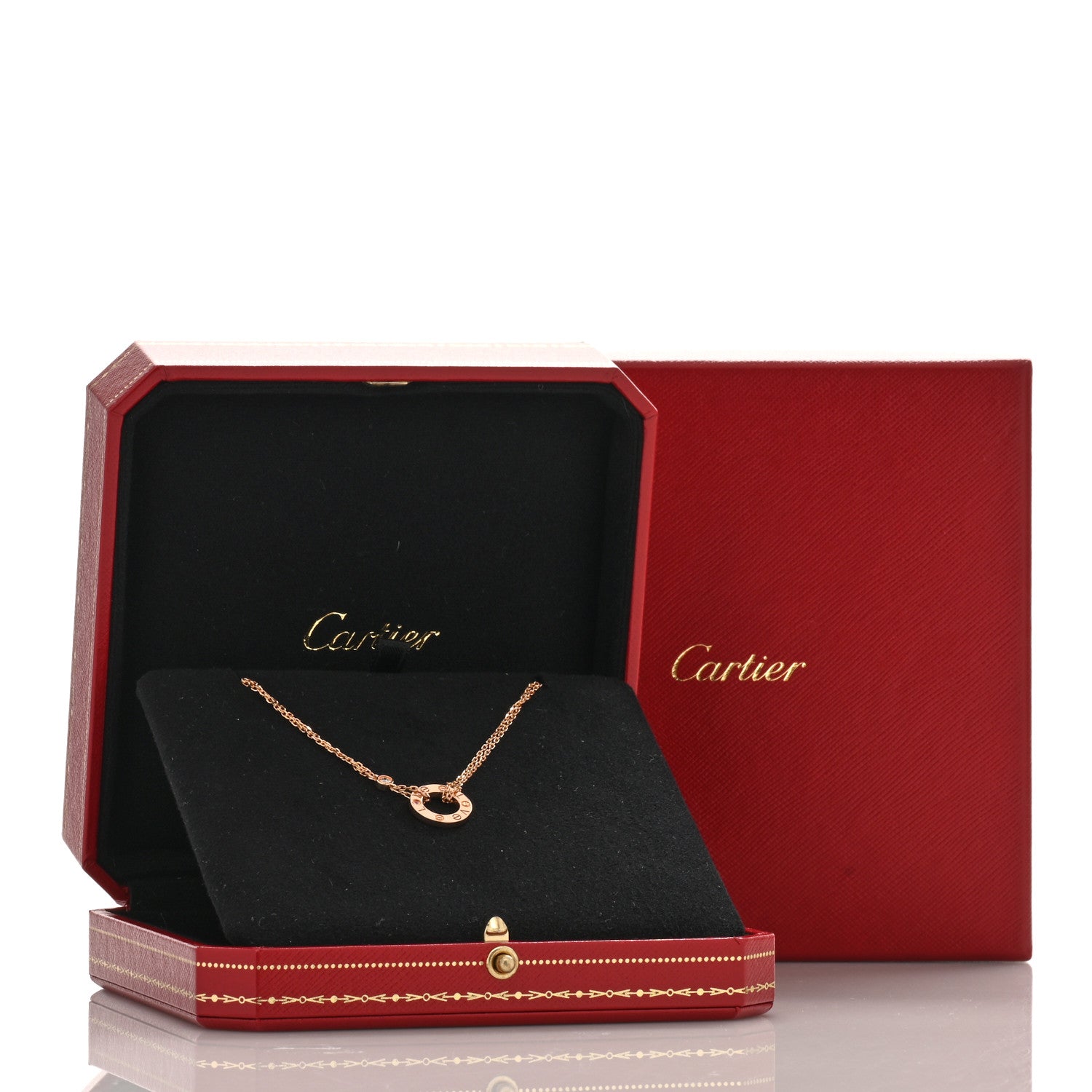 Cartier 18K Pink Gold 1 Diamond 1 Pink Sapphire LOVE Necklace 4 of 4