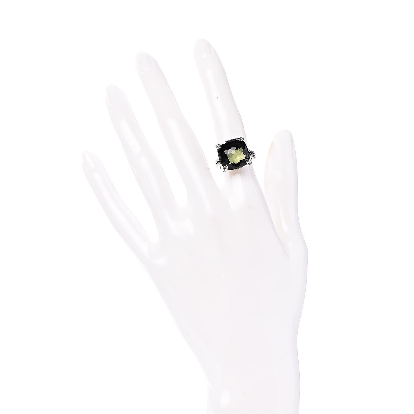 Sterling Silver Diamond Green Orchid 14mm Chatelaine Ring 48 4.5