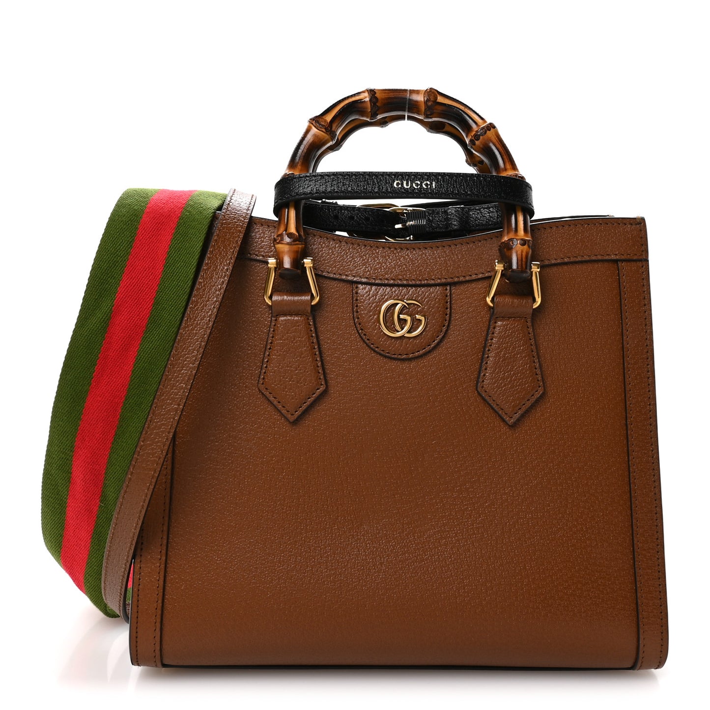 Textured Dollar Calfskin Web Small Diana Tote Bag Cuir Black