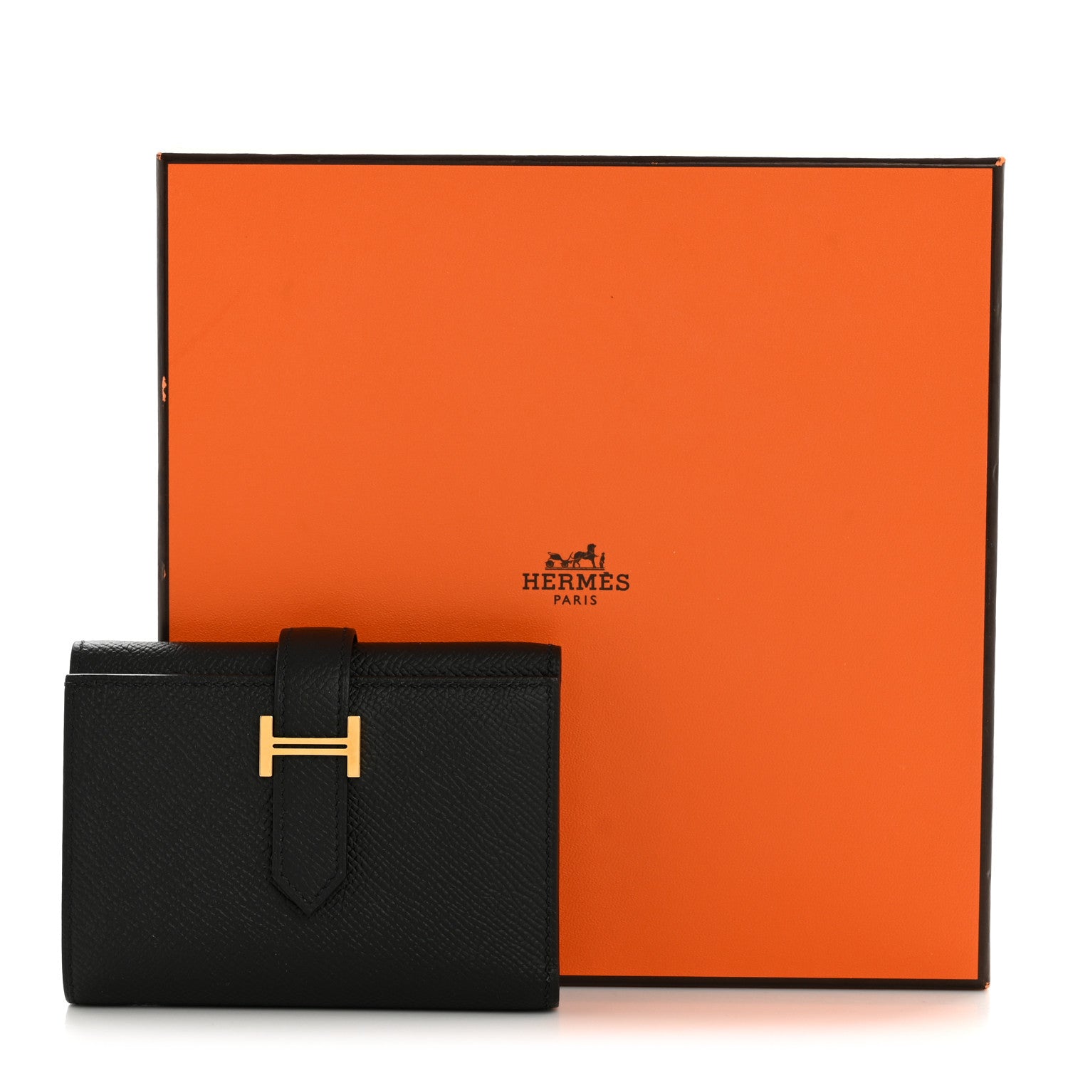 正規品　HERMÈS Wallet Hermes Epsom Tri-Fold Compact Bearn Wallet Black 1854746