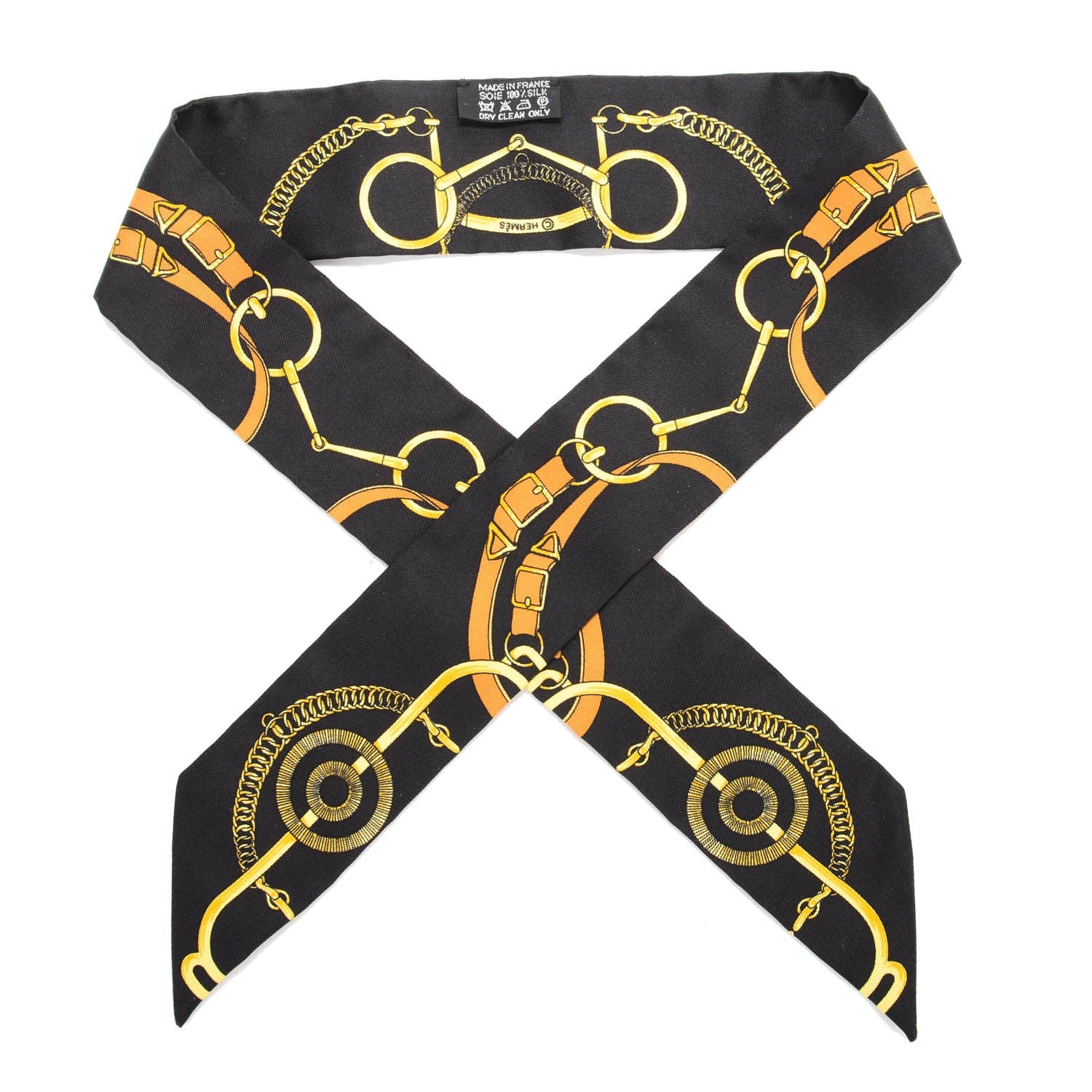Hermes Silk Eperon D'Or Twilly Noir Jaune D'Or Tabac 1 of 5