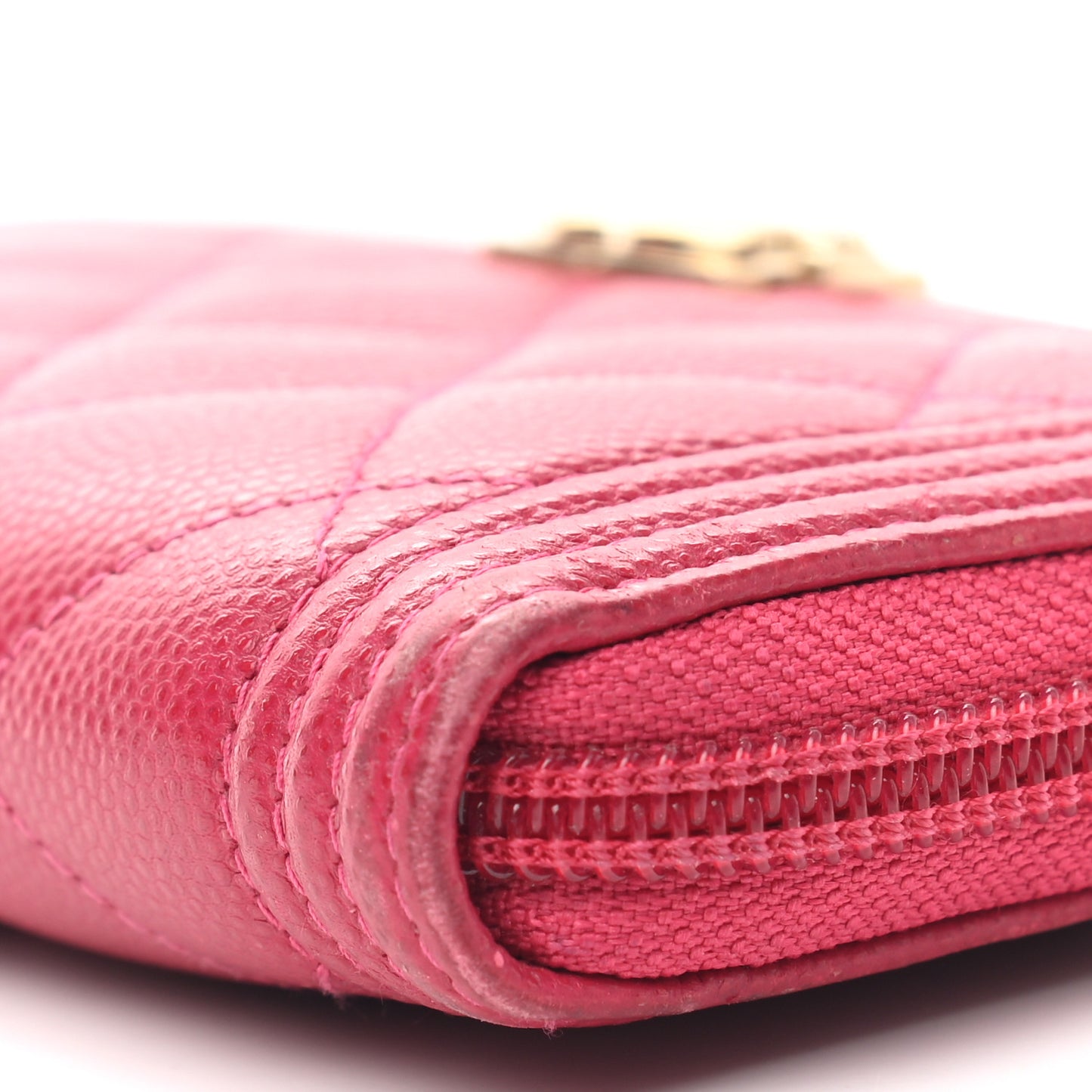 Caviar Quilted Boy Small Zip Around Wallet Pink