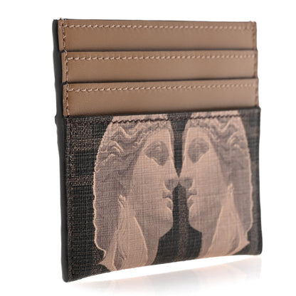 Fendi Glazed Fabric Vitello FF 1974 Statue Card Holder Moro Sand 3 of 9