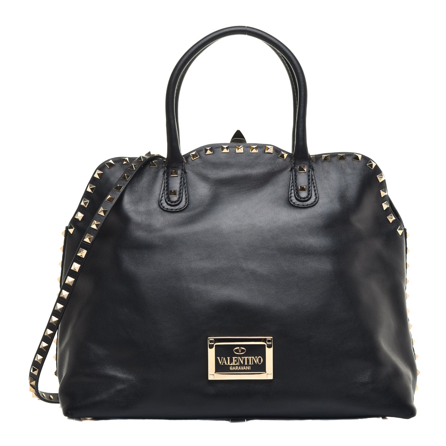 Valentino Garavani Vitello Rockstud Dome Satchel Black 1 of 8