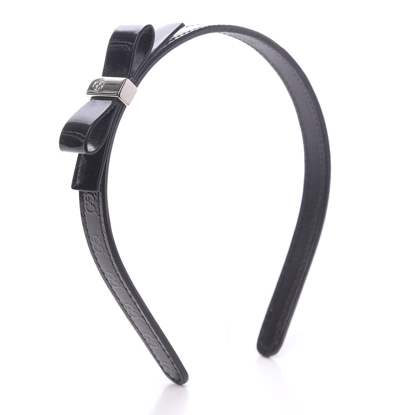 Patent Guccissima Childrens Interlocking G Bow Headband Black
