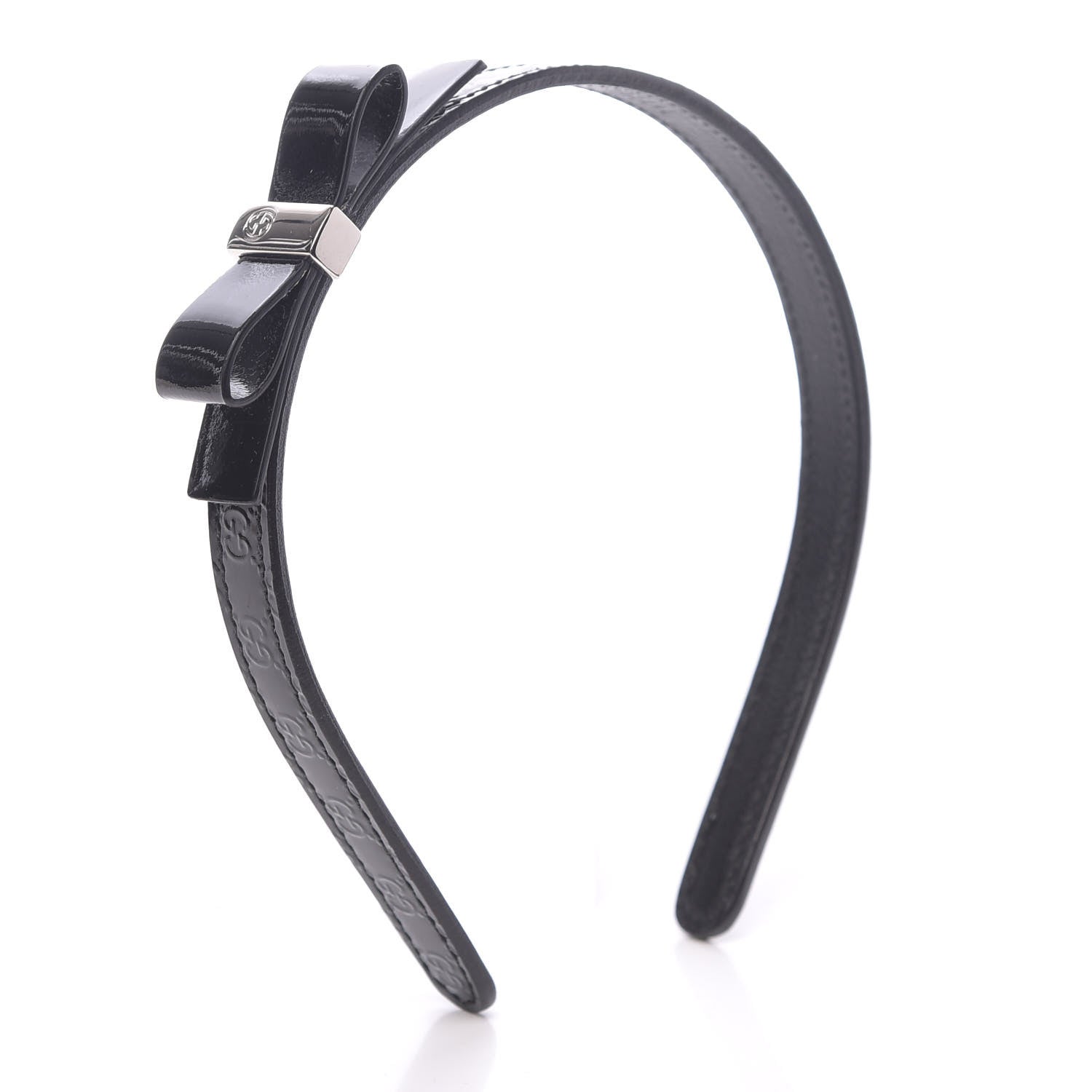 Gucci Patent Guccissima Childrens Interlocking G Bow Headband Black 4 of 5
