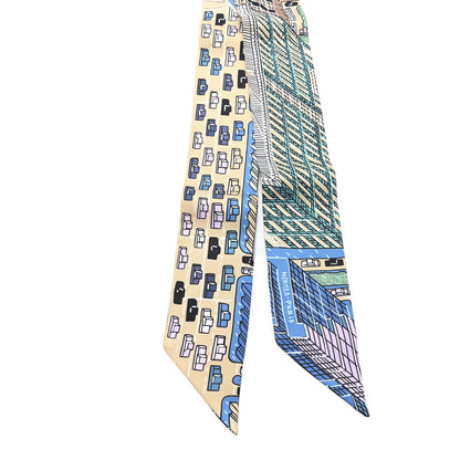 Hermes Silk Pantin City Twilly Beige Bleu Cobalt Vert 2 of 3