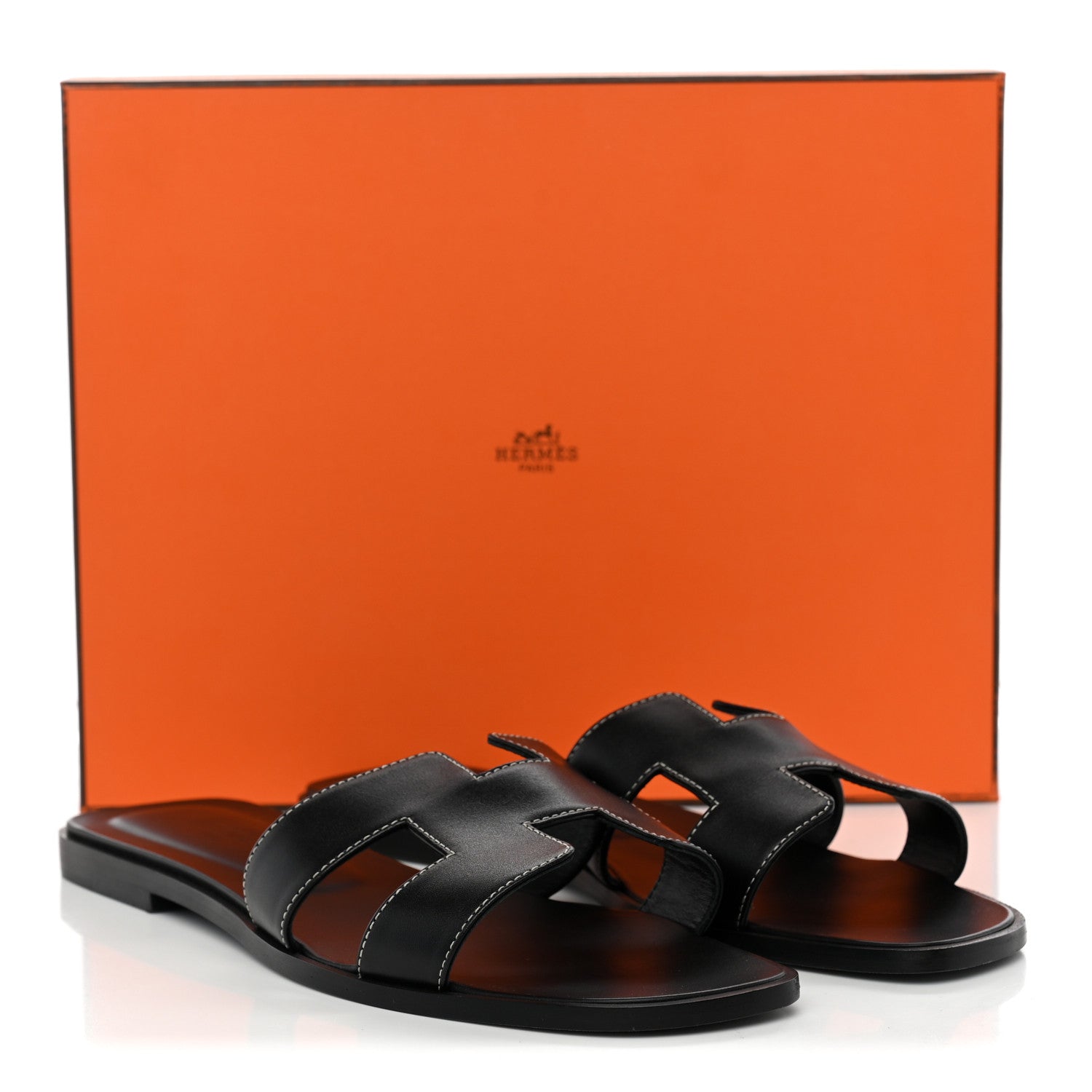 Hermes Box Calfskin Oran Sandals 41 Black 10 of 10