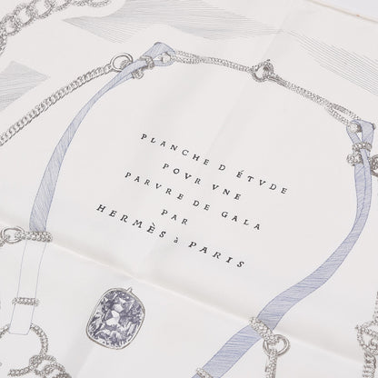 Hermes Silk Etude Pour Une Parure De Gala Scarf 90 White Gris Vert 3 of 6
