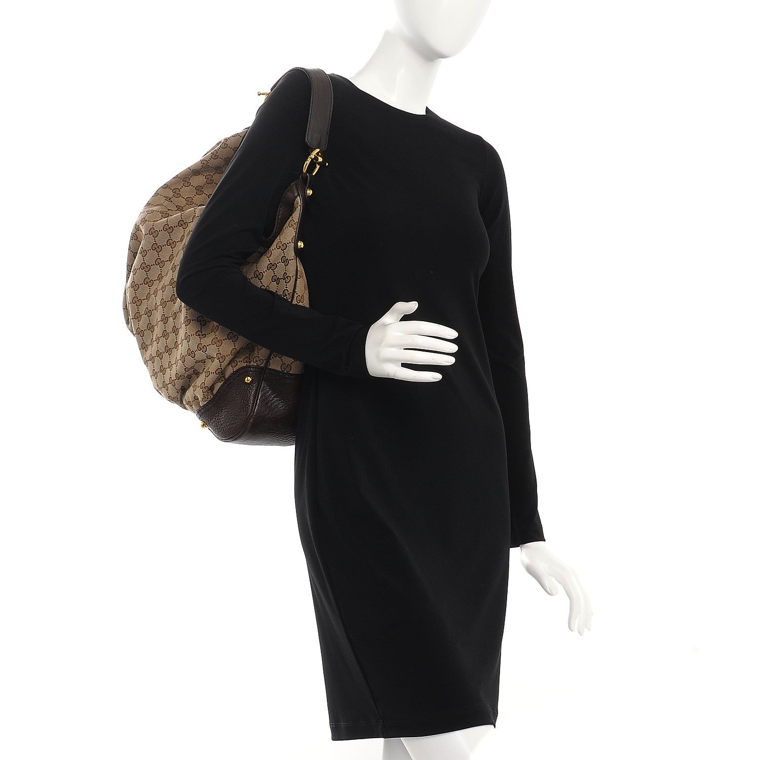 Gucci Monogram Large Jockey Hobo Dark Brown 2 of 9