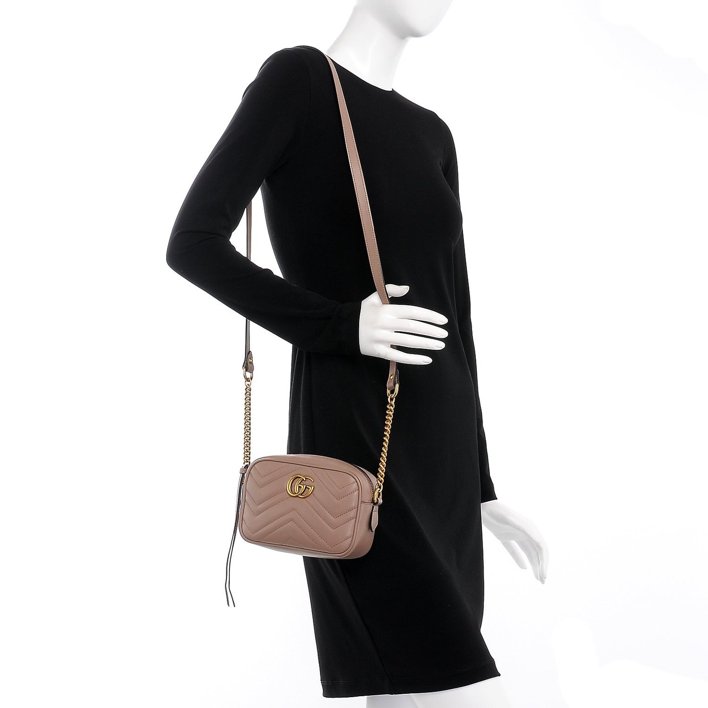 Calfskin Matelasse Mini GG Marmont Chain Shoulder Bag Nude
