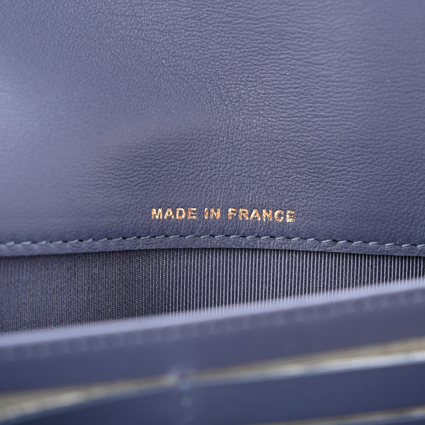 Lambskin Quilted Charms Large Gusset Flap Wallet Blue