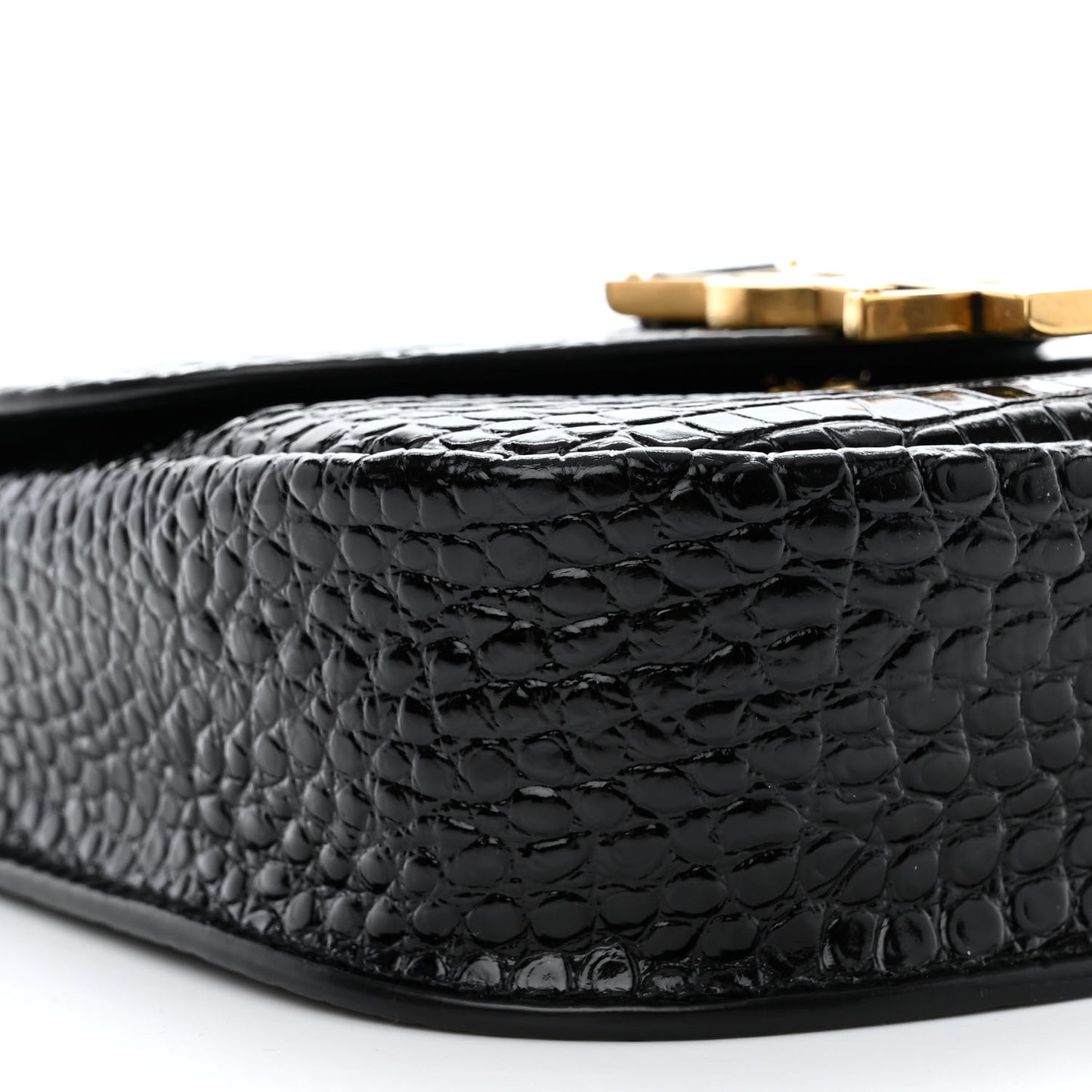 Crocodile Embossed Calfskin Small Kaia Satchel Black