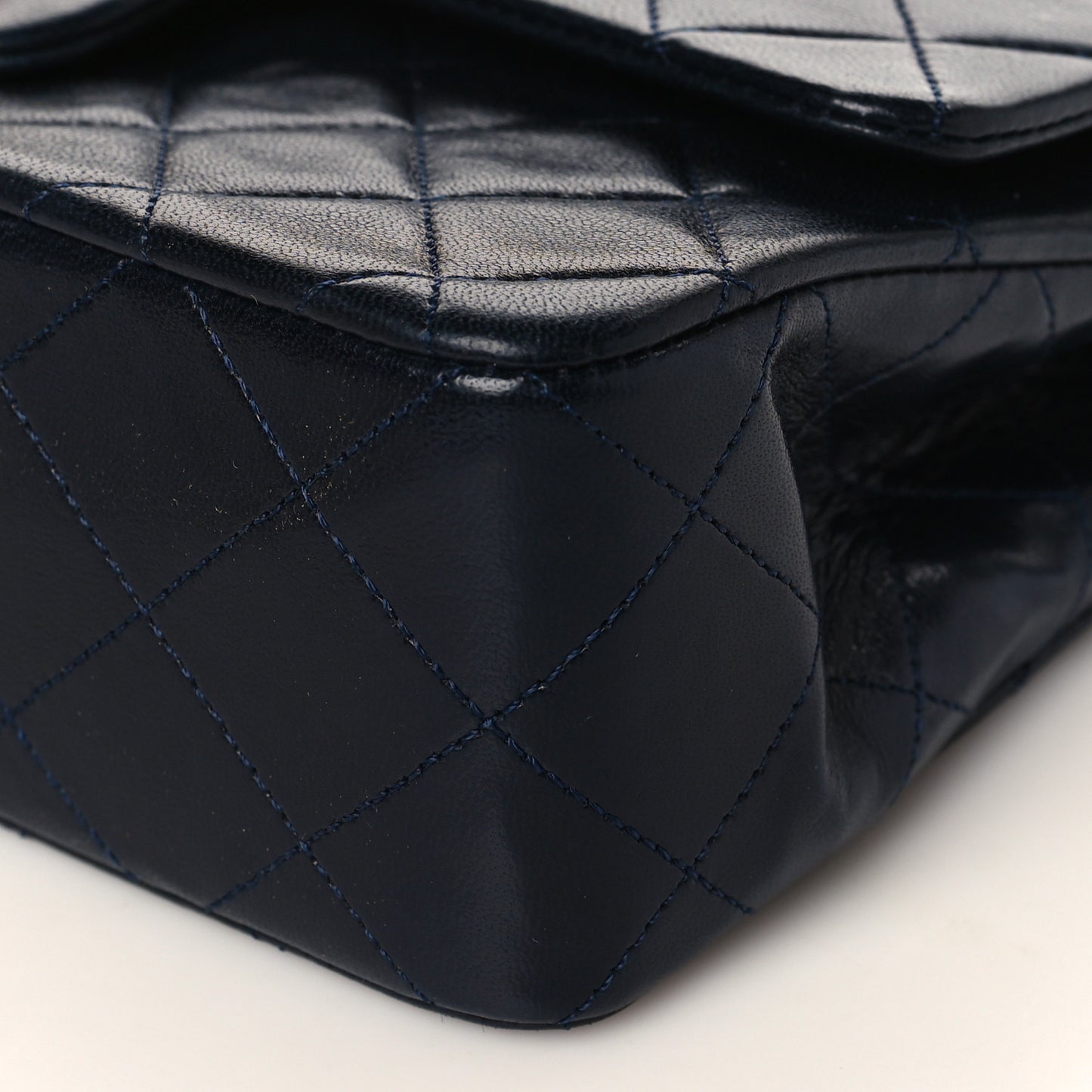 Lambskin Quilted Small Double Flap Navy