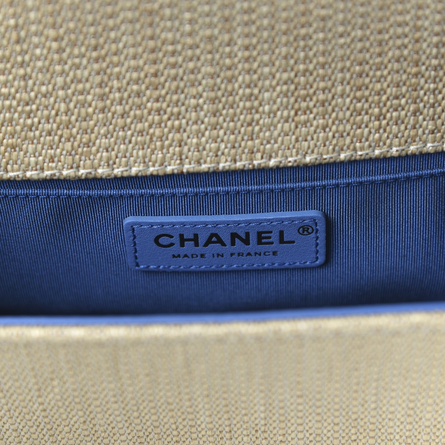 Cotton Canvas Calfskin Chevron Embroidered Medium Boy Flap Beige Blue