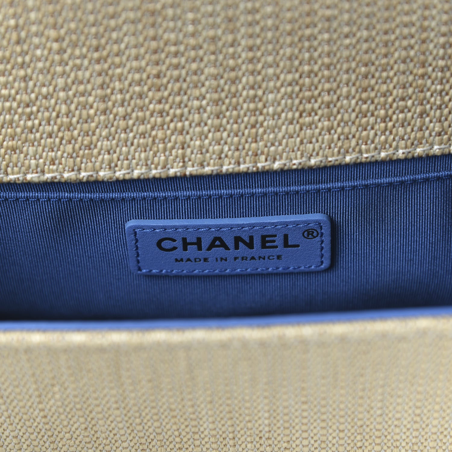 Chanel Cotton Canvas Calfskin Chevron Embroidered Medium Boy Flap Beige Blue 8 of 10
