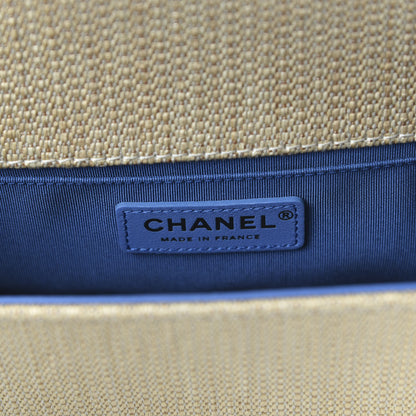 Chanel Cotton Canvas Calfskin Chevron Embroidered Medium Boy Flap Beige Blue 8 of 10