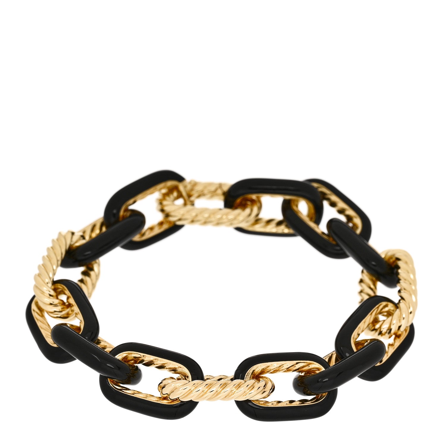David Yurman 18K Yellow Gold Black Enamel Large Madison Link Bracelet 1 of 3