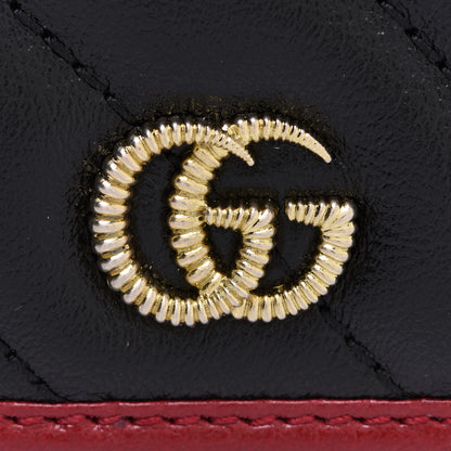 Gucci Vintage Effect Calfskin Matelasse Diagonal Torchon GG Marmont Card Case Wallet Black Romantic Cherry 7 of 8