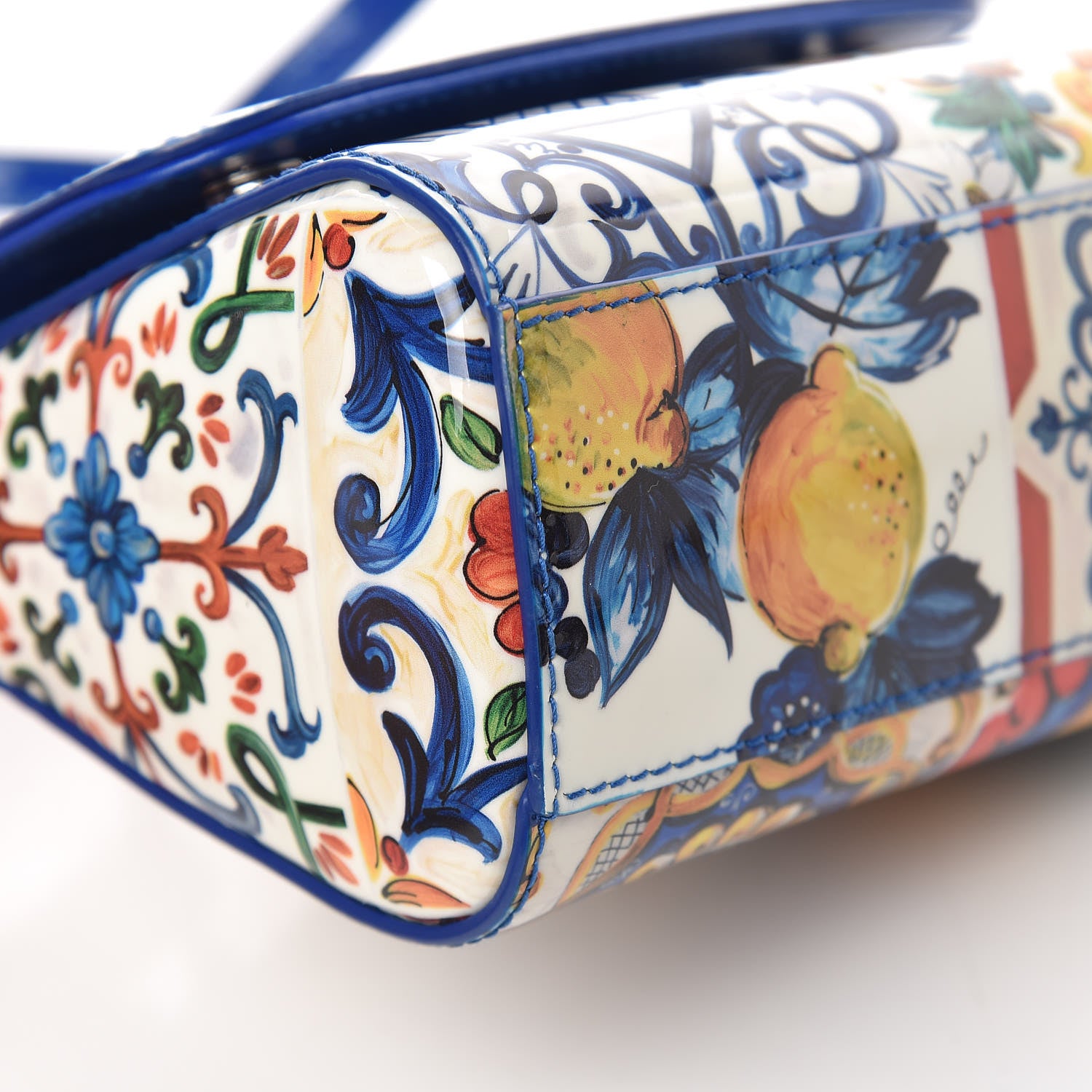 Dolce & Gabbana Vernis Micro Majolica Printed Miss Sicily Satchel White Blue 9 of 10
